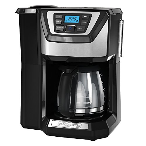 BLACK+DECKER 12-Cup Mill and Brew Coffe Maker, CM5000B, 24-Hour Programble, Built-in Grinder, Sneak-A-Cup, Permanent Washable Fitler